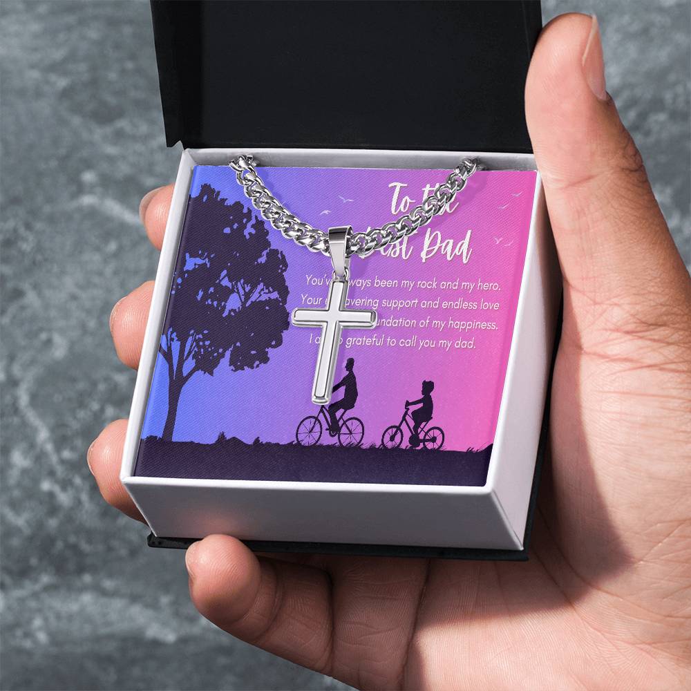 Cuban Chain with Artisan Cross Necklace - To My Rock and Hero - Gadget and Glam Shop
