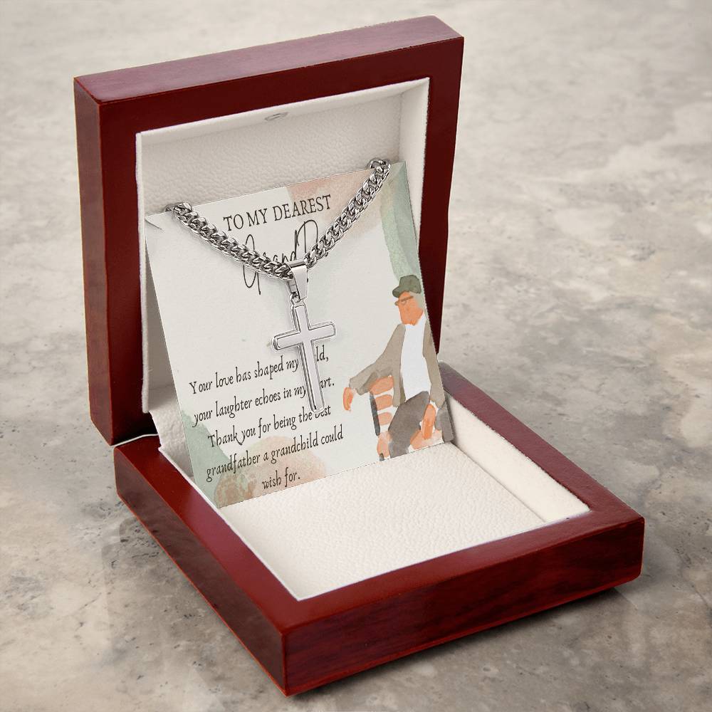 Cuban Chain with Artisan Cross Necklace - Celebrating the Best Grandfather - Gadget and Glam Shop
