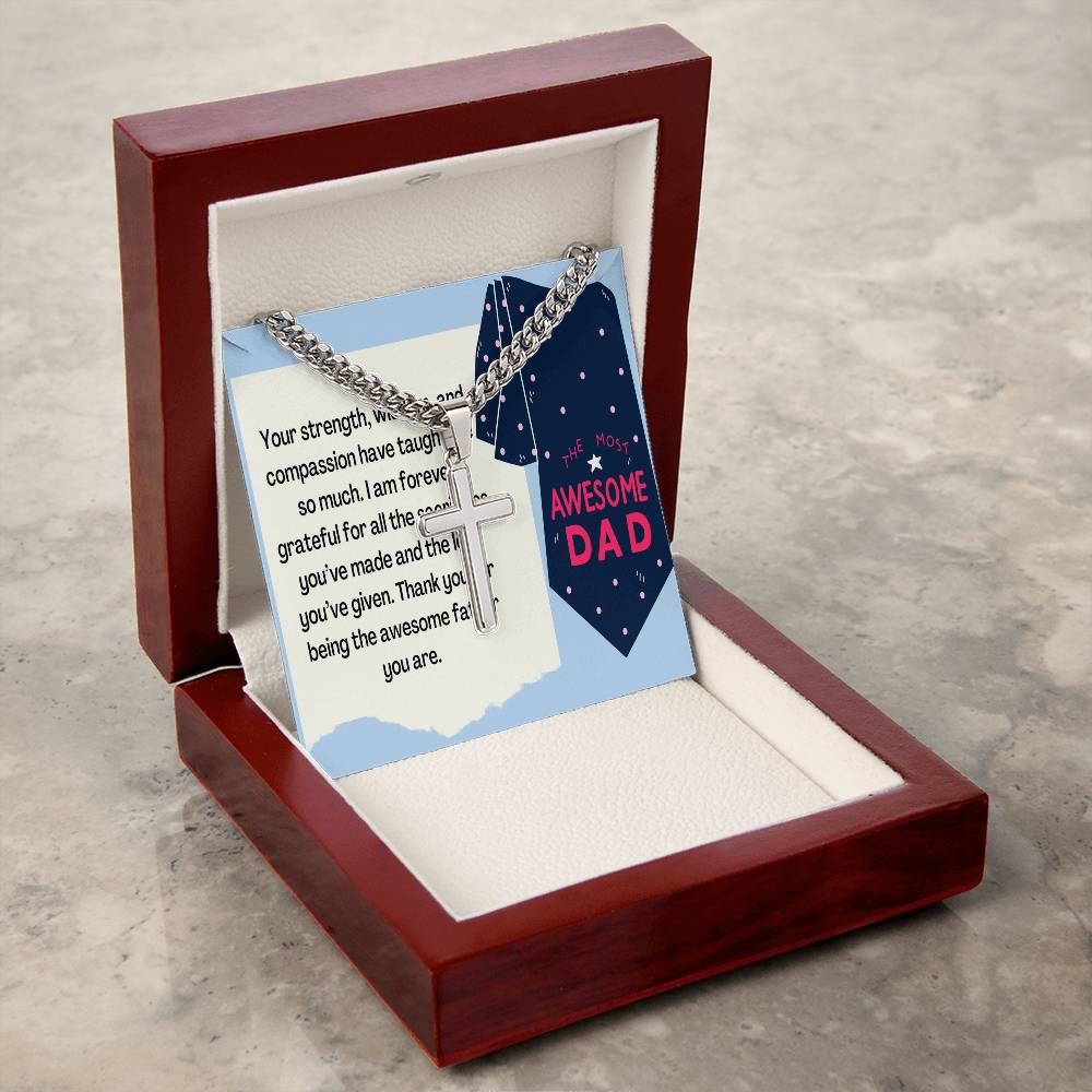 Cuban Chain with Artisan Cross Necklace - A Tribute to an Amazing Father - Gadget and Glam Shop