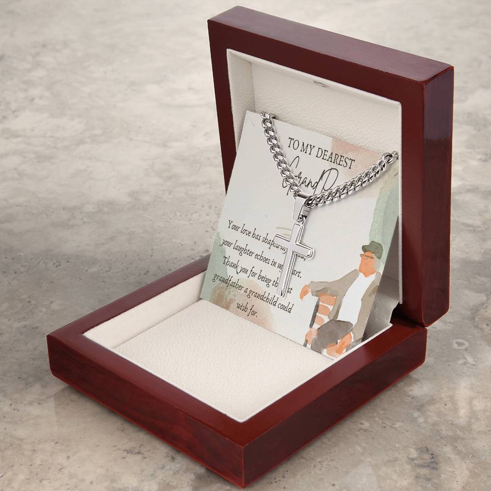 Cuban Chain with Artisan Cross Necklace - Celebrating the Best Grandfather - Gadget and Glam Shop