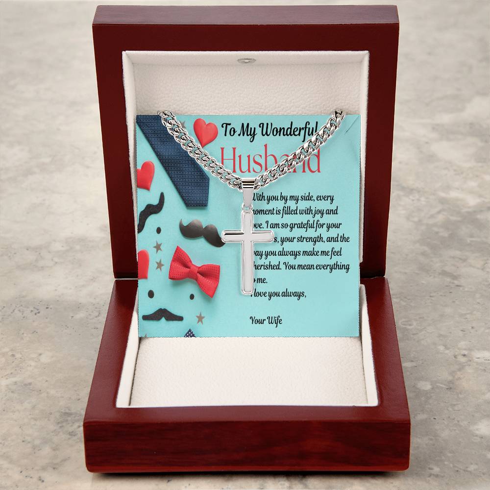 Cuban Chain with Artisan Cross Necklace - To My Cherished Husband - Gadget and Glam Shop
