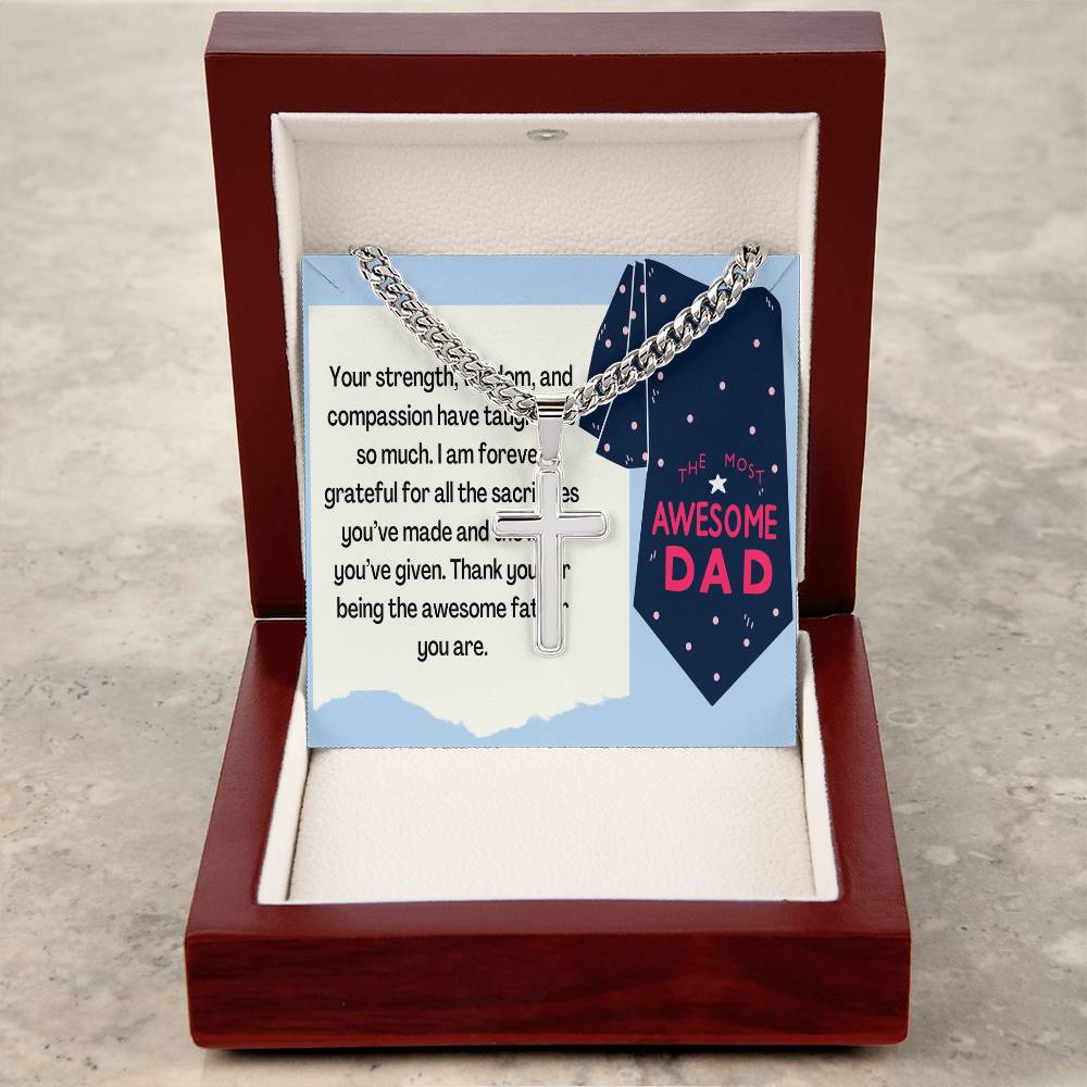 Cuban Chain with Artisan Cross Necklace - A Tribute to an Amazing Father - Gadget and Glam Shop
