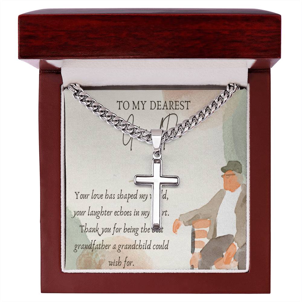 Cuban Chain with Artisan Cross Necklace - Celebrating the Best Grandfather - Gadget and Glam Shop