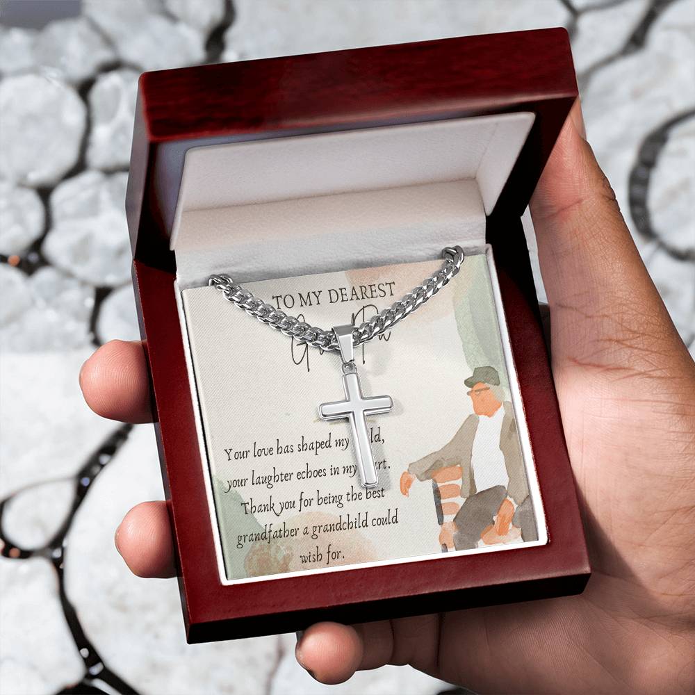 Cuban Chain with Artisan Cross Necklace - Celebrating the Best Grandfather - Gadget and Glam Shop