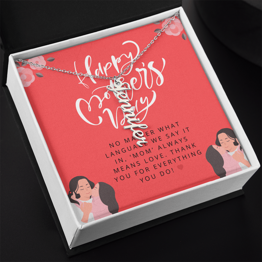 Mom in Every Language – Vertical Name Necklace for Mother’s Day - Gadget and Glam Shop