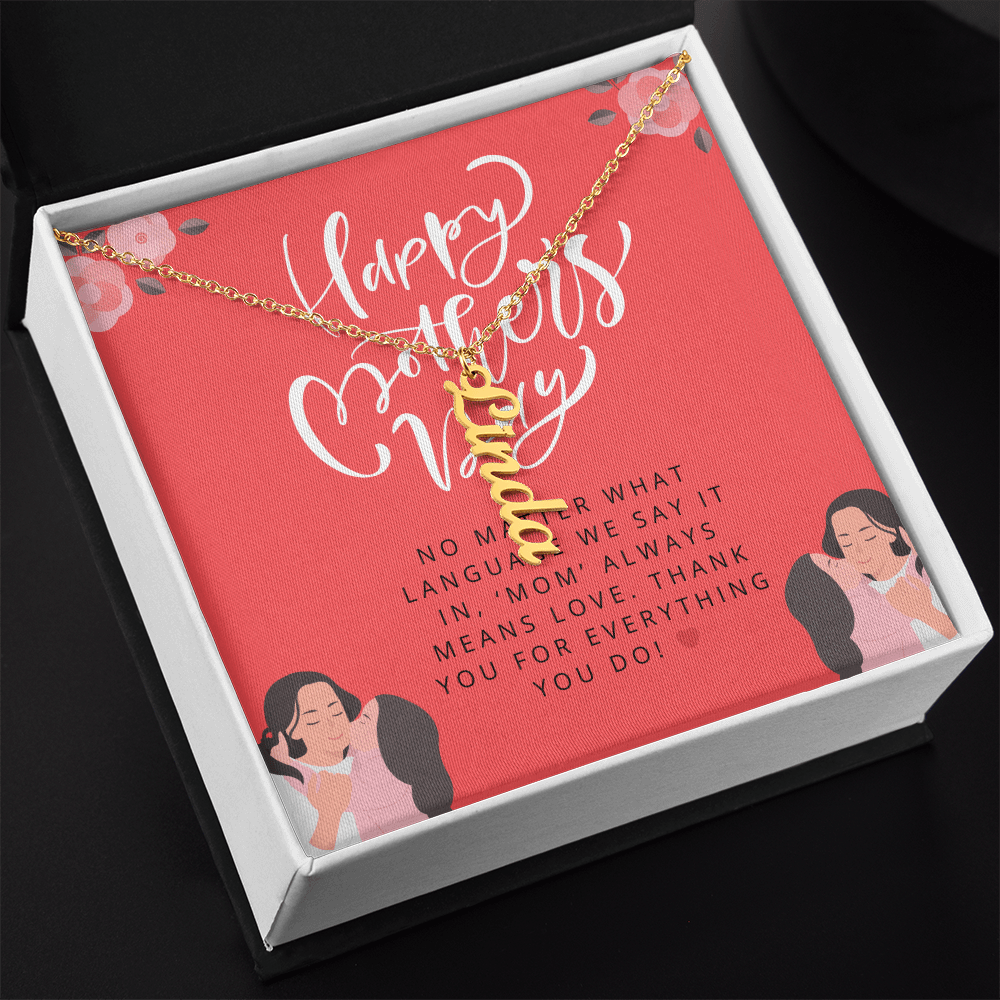 Mom in Every Language – Vertical Name Necklace for Mother’s Day - Gadget and Glam Shop