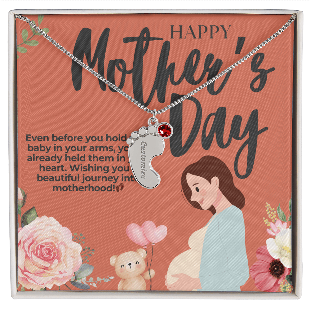 Mama - to - Be – Engraved Baby Feet Necklace with Birthstone for Mother's Day - Gadget and Glam Shop