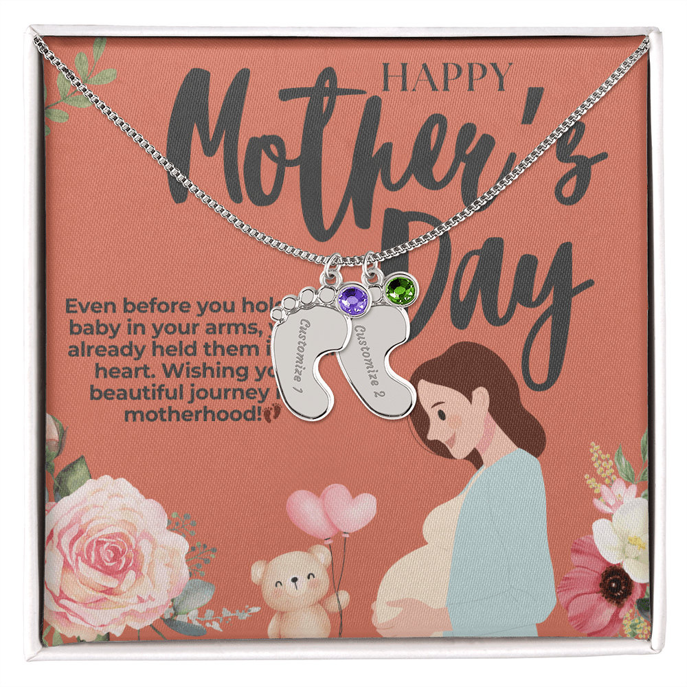 Mama - to - Be – Engraved Baby Feet Necklace with Birthstone for Mother's Day - Gadget and Glam Shop