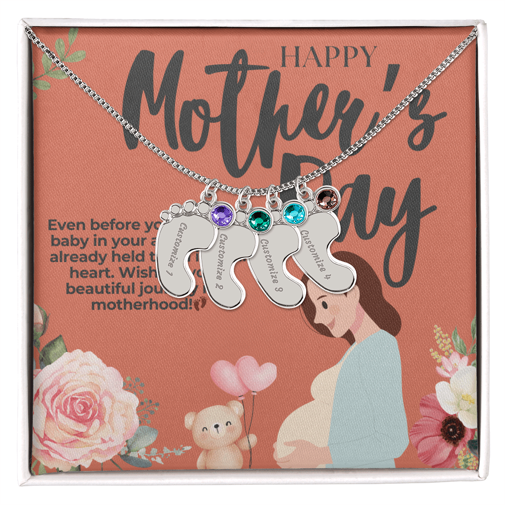 Mama - to - Be – Engraved Baby Feet Necklace with Birthstone for Mother's Day - Gadget and Glam Shop