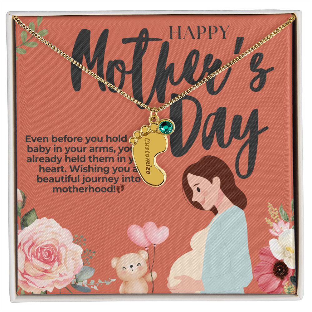 Mama - to - Be – Engraved Baby Feet Necklace with Birthstone for Mother's Day - Gadget and Glam Shop