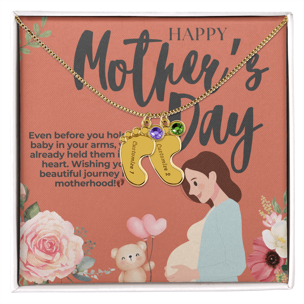 Mama - to - Be – Engraved Baby Feet Necklace with Birthstone for Mother's Day - Gadget and Glam Shop