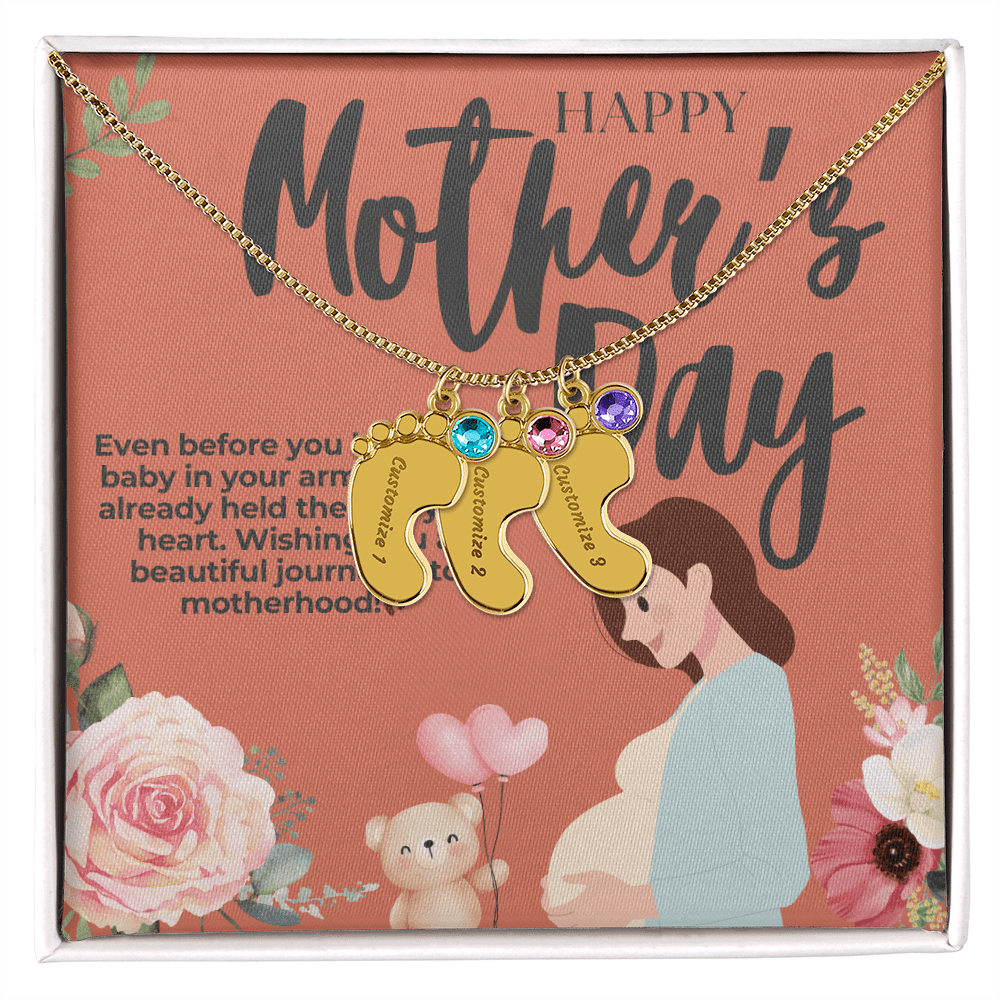 Mama - to - Be – Engraved Baby Feet Necklace with Birthstone for Mother's Day - Gadget and Glam Shop