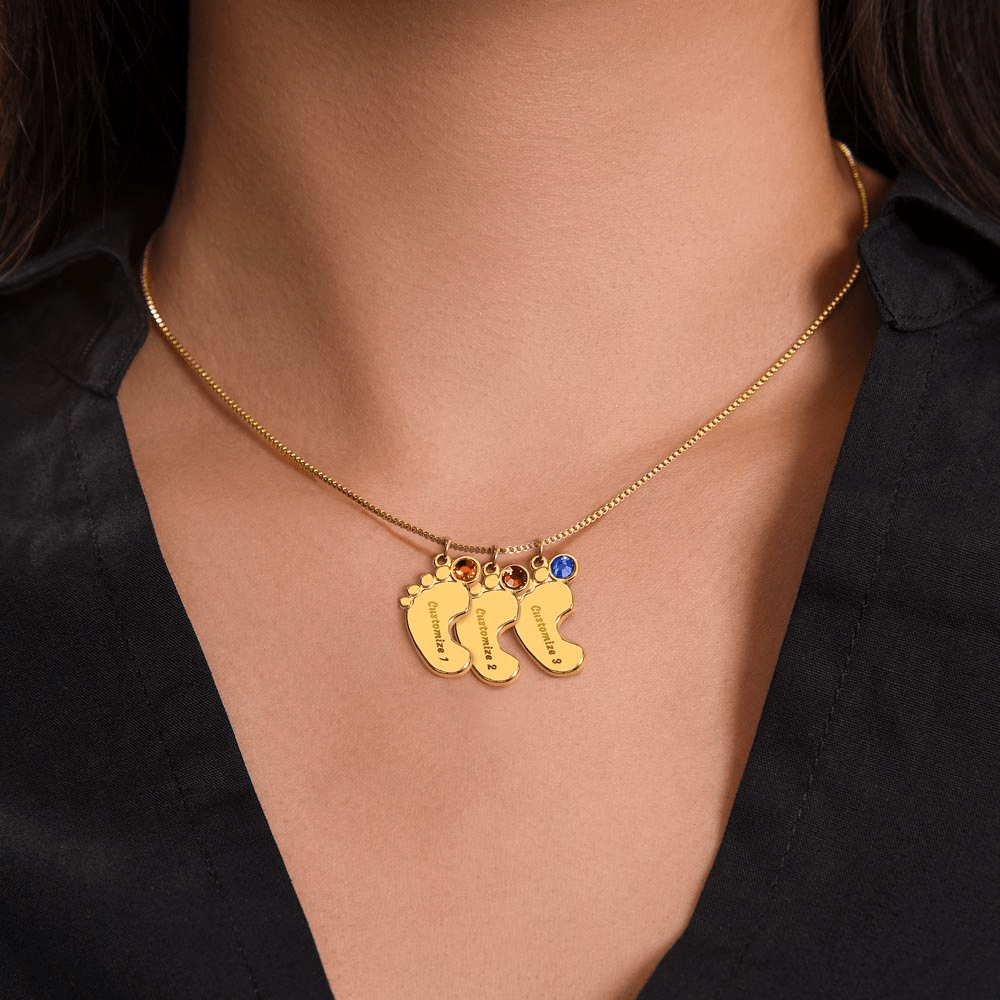 A Mother's Love Begins Before Birth – Engraved Baby Feet Necklace with Birthstone for Mother's Day - Gadget and Glam Shop