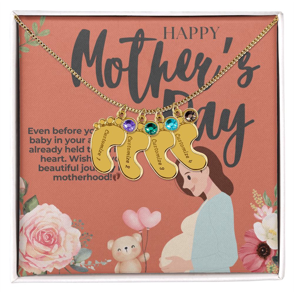 Mama - to - Be – Engraved Baby Feet Necklace with Birthstone for Mother's Day - Gadget and Glam Shop