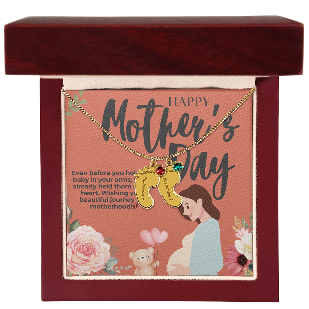 Mama - to - Be – Engraved Baby Feet Necklace with Birthstone for Mother's Day - Gadget and Glam Shop