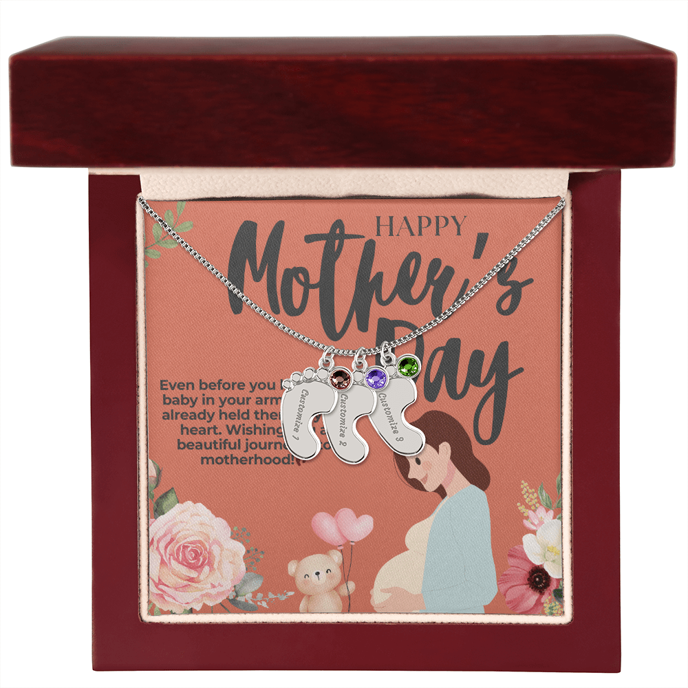 Mama - to - Be – Engraved Baby Feet Necklace with Birthstone for Mother's Day - Gadget and Glam Shop