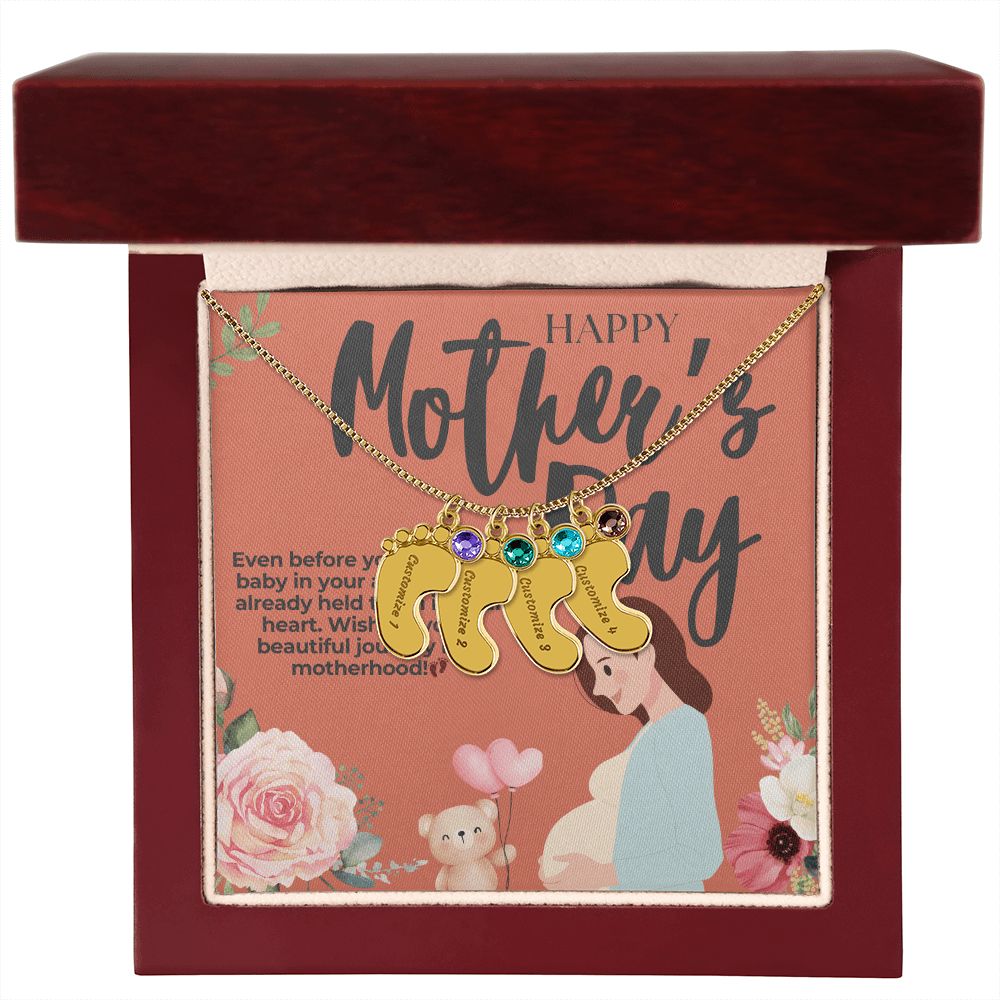 Mama - to - Be – Engraved Baby Feet Necklace with Birthstone for Mother's Day - Gadget and Glam Shop