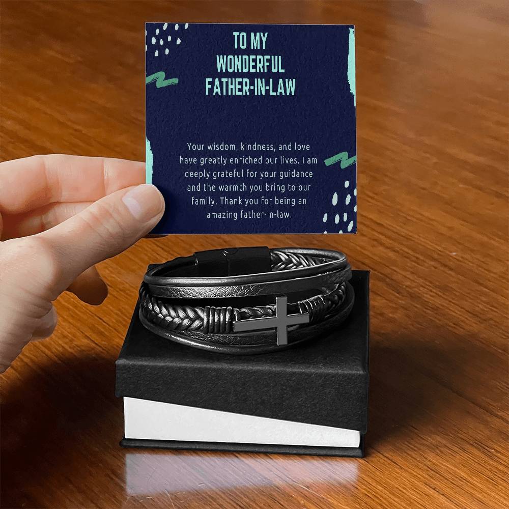 Men's Cross Leather Bracelet - Honoring an Exceptional Father - in - Law - Gadget and Glam Shop