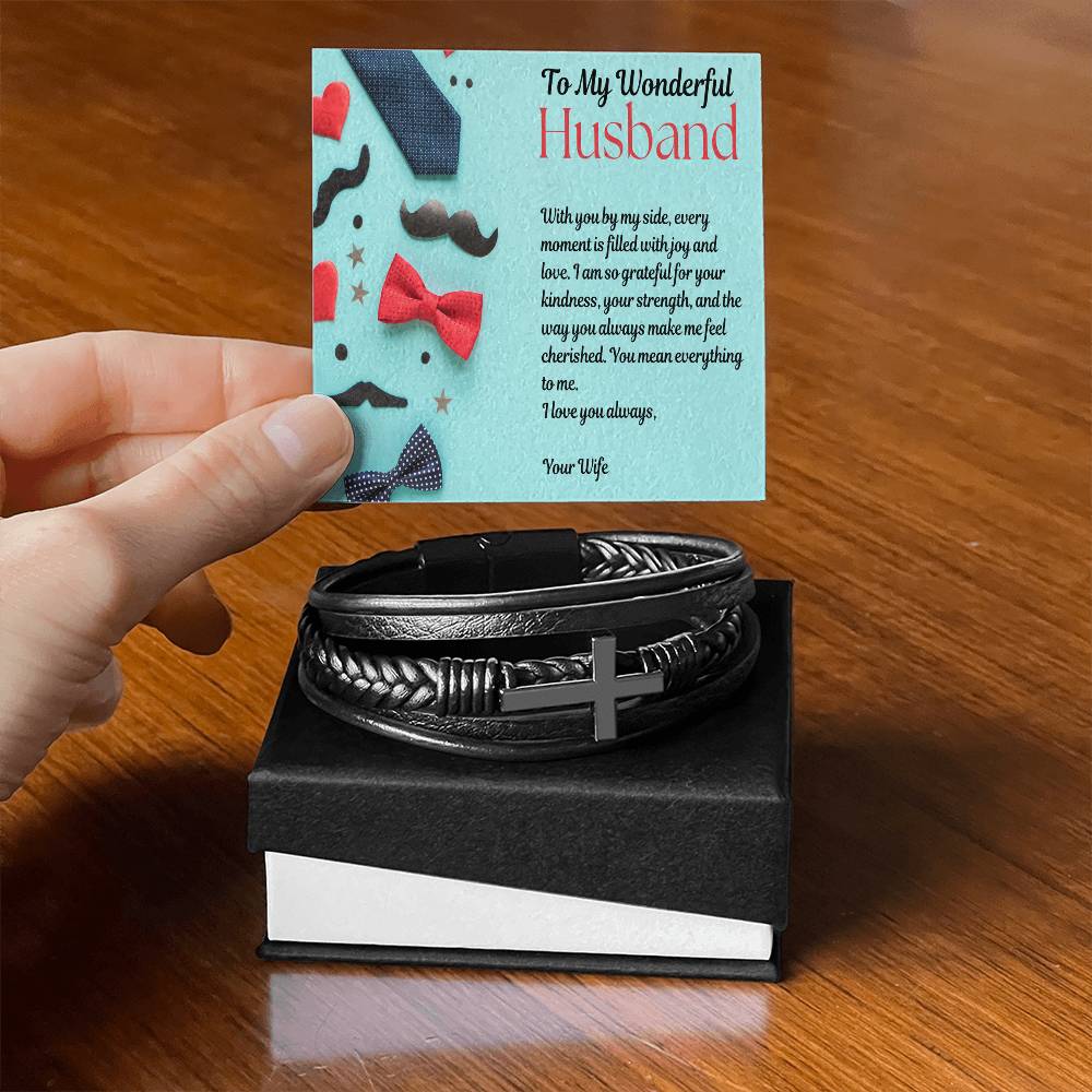 Men's Cross Leather Bracelet - To My Beloved Husband - Gadget and Glam Shop