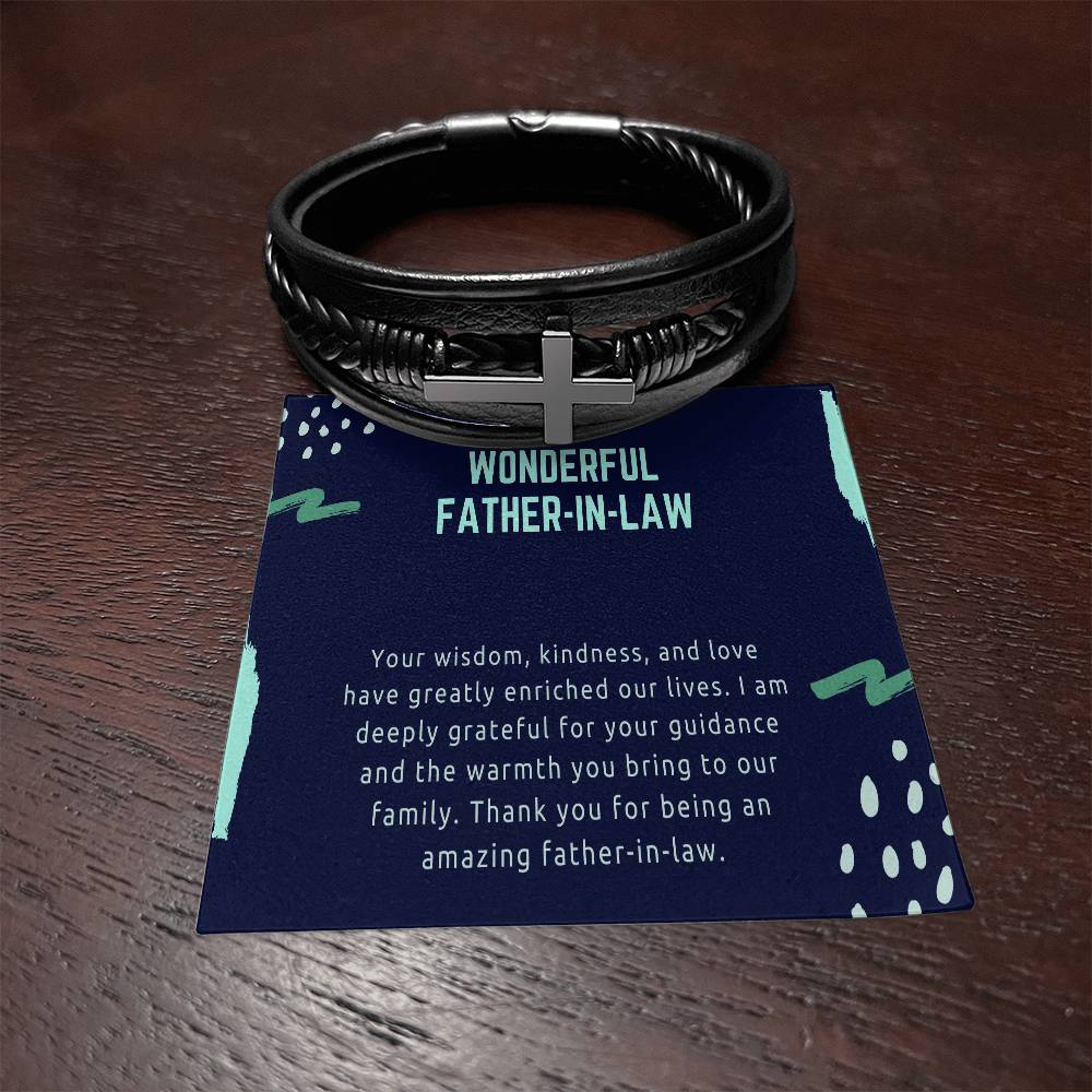 Men's Cross Leather Bracelet - Honoring an Exceptional Father - in - Law - Gadget and Glam Shop