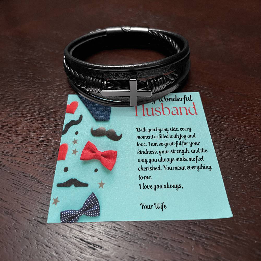 Men's Cross Leather Bracelet - To My Beloved Husband - Gadget and Glam Shop