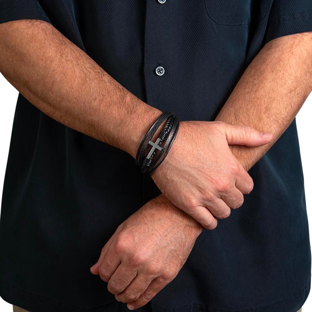 Men's Cross Leather Bracelet - To My Beloved Husband - Gadget and Glam Shop