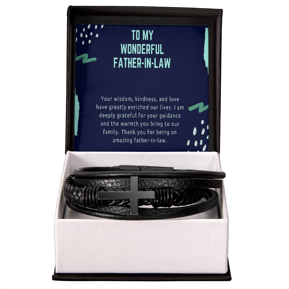 Men's Cross Leather Bracelet - Honoring an Exceptional Father - in - Law - Gadget and Glam Shop
