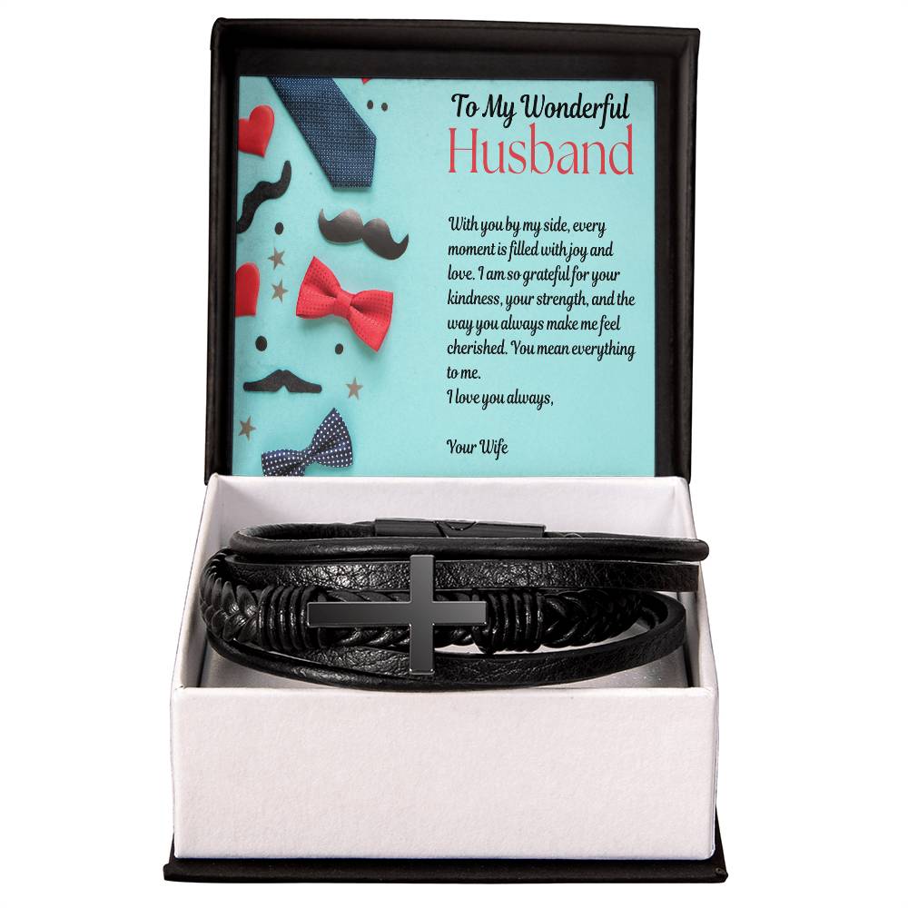 Men's Cross Leather Bracelet - To My Beloved Husband - Gadget and Glam Shop