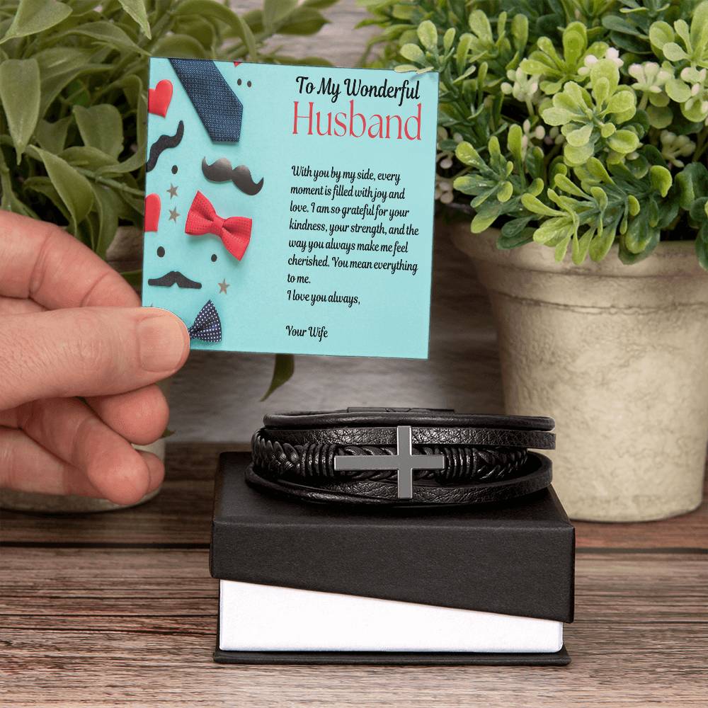 Men's Cross Leather Bracelet - To My Beloved Husband - Gadget and Glam Shop