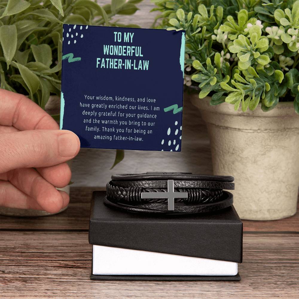 Men's Cross Leather Bracelet - Honoring an Exceptional Father - in - Law - Gadget and Glam Shop