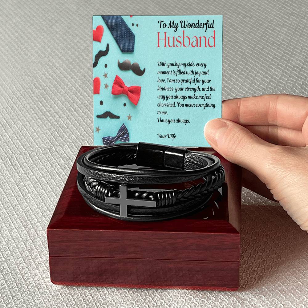 Men's Cross Leather Bracelet - To My Beloved Husband - Gadget and Glam Shop
