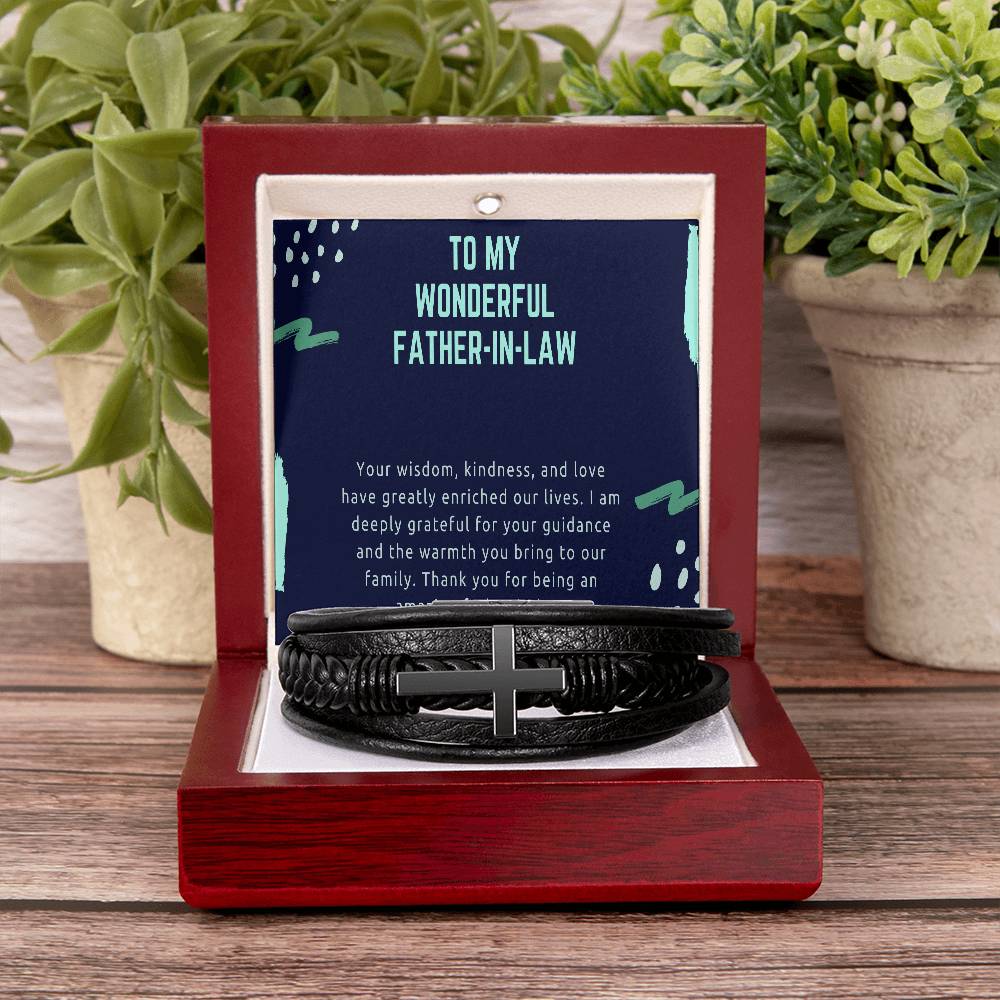 Men's Cross Leather Bracelet - Honoring an Exceptional Father - in - Law - Gadget and Glam Shop