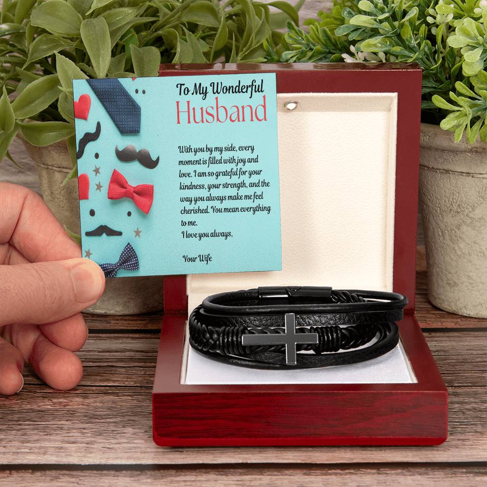 Men's Cross Leather Bracelet - To My Beloved Husband - Gadget and Glam Shop