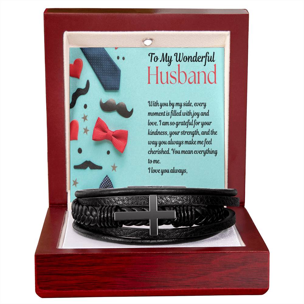 Men's Cross Leather Bracelet - To My Beloved Husband - Gadget and Glam Shop