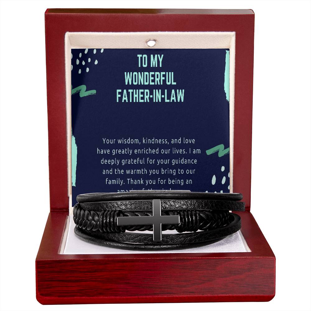 Men's Cross Leather Bracelet - Honoring an Exceptional Father - in - Law - Gadget and Glam Shop