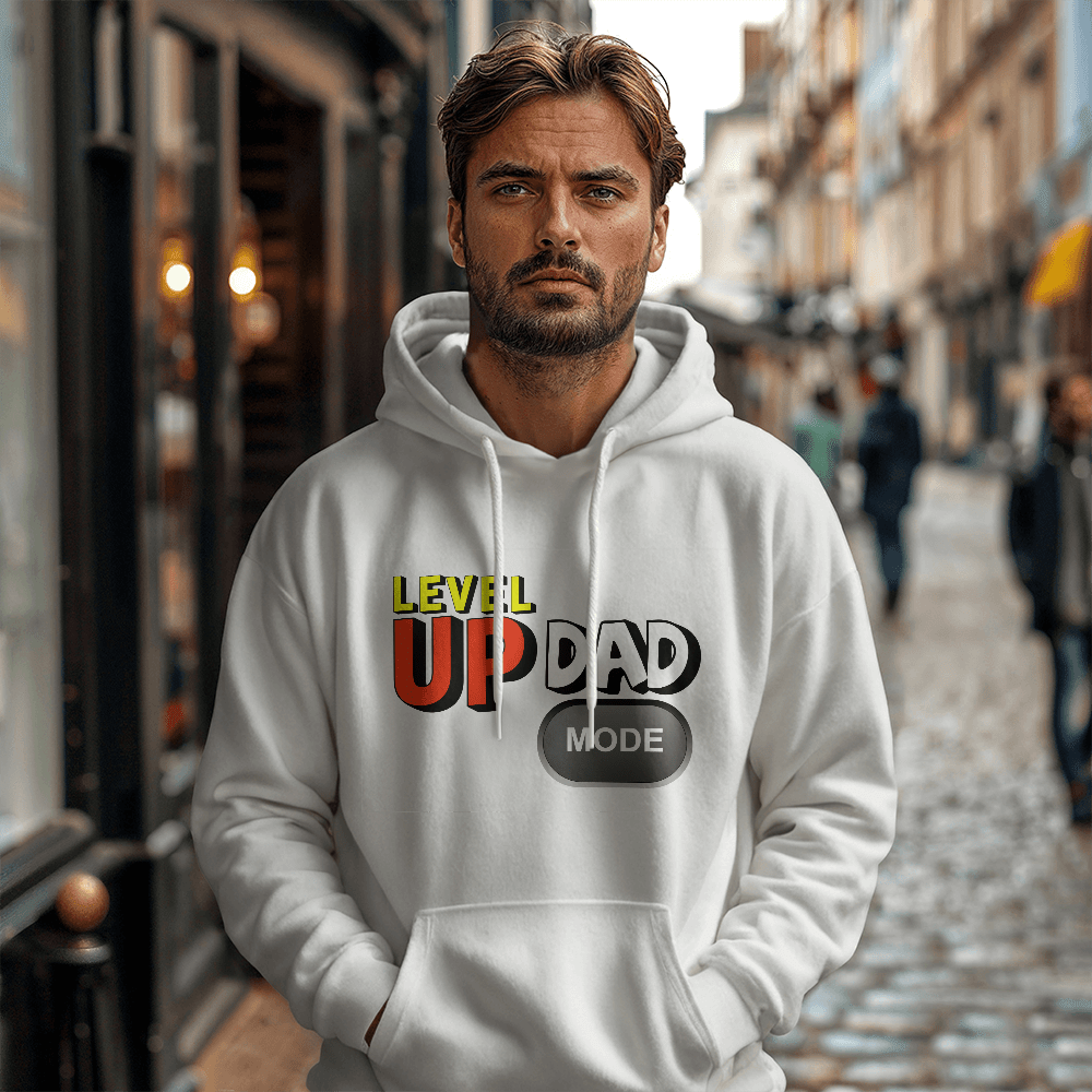 Level Up, Dad – Gildan Gamer (white) Hoodie for Father's Day - Gadget and Glam Shop