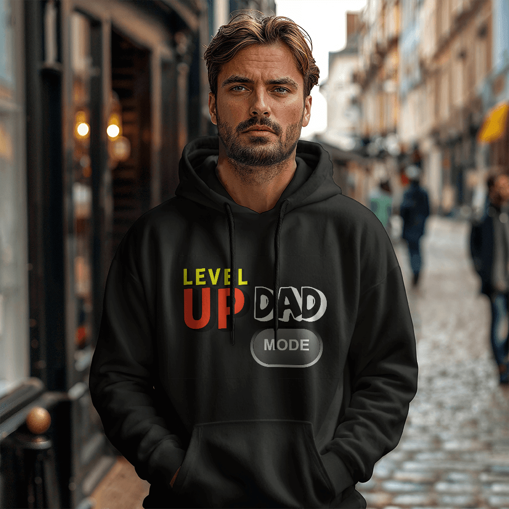 Level Up, Dad – Gildan Gamer (black) Hoodie for Father's Day - Gadget and Glam Shop
