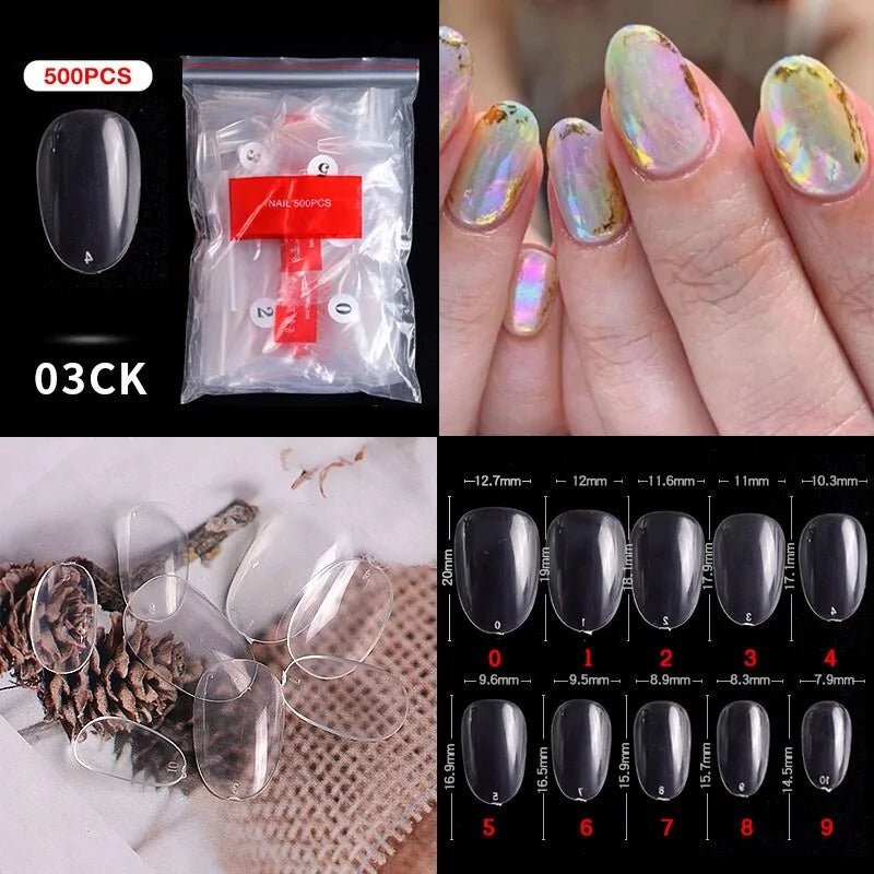 500pcs Natural Clear False Acrylic Nail Tips - Full/Half Cover Tips - Gadget and Glam Shop