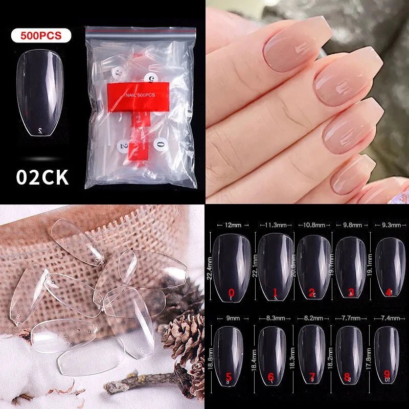 500pcs Natural Clear False Acrylic Nail Tips - Full/Half Cover Tips - Gadget and Glam Shop