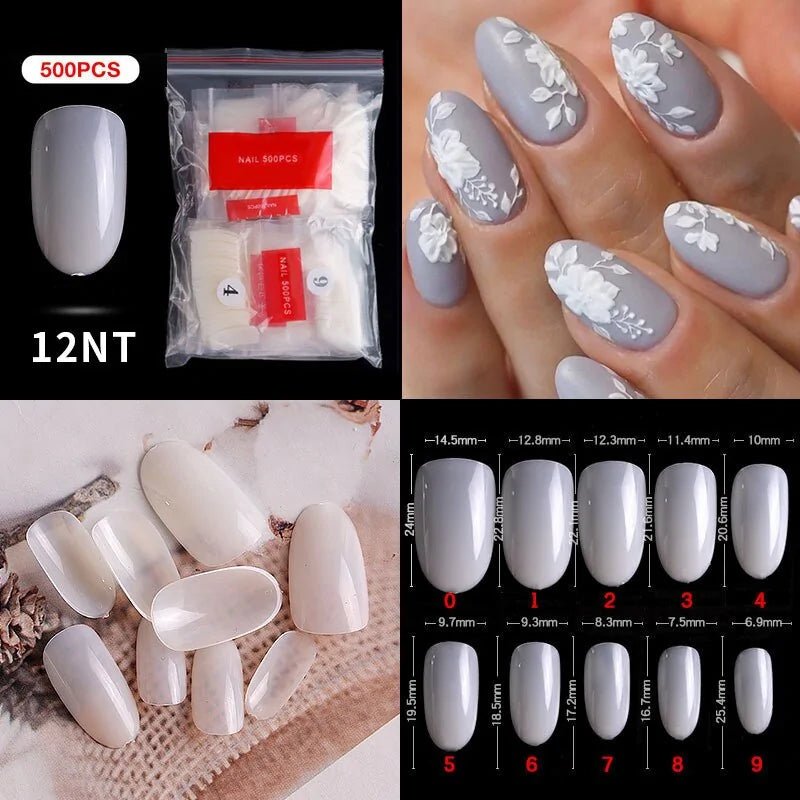 500pcs Natural Clear False Acrylic Nail Tips - Full/Half Cover Tips - Gadget and Glam Shop