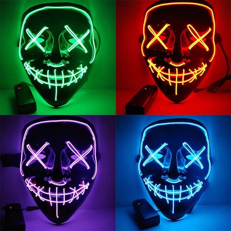 LED Purge Mask: Halloween Costume DJ Party Light Up Glow - in - the - Dark Masks (10 Colors) - Gadget and Glam Shop