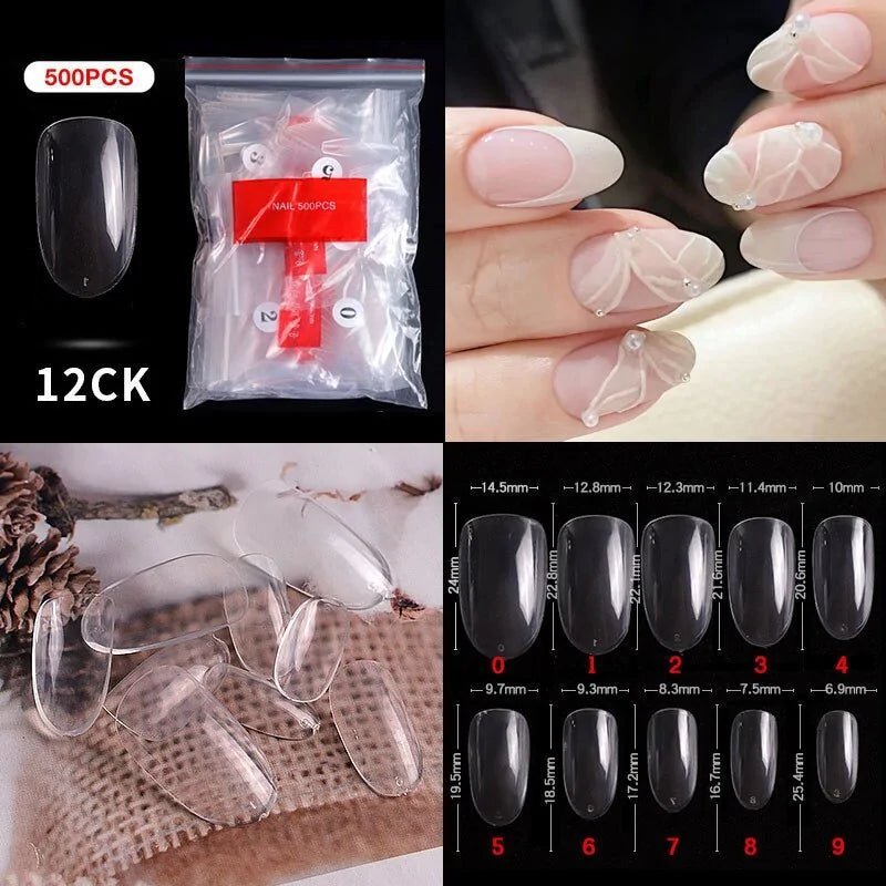 500pcs Natural Clear False Acrylic Nail Tips - Full/Half Cover Tips - Gadget and Glam Shop