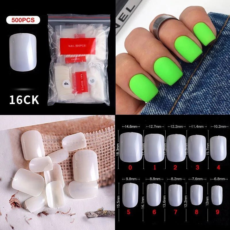 500pcs Natural Clear False Acrylic Nail Tips - Full/Half Cover Tips - Gadget and Glam Shop