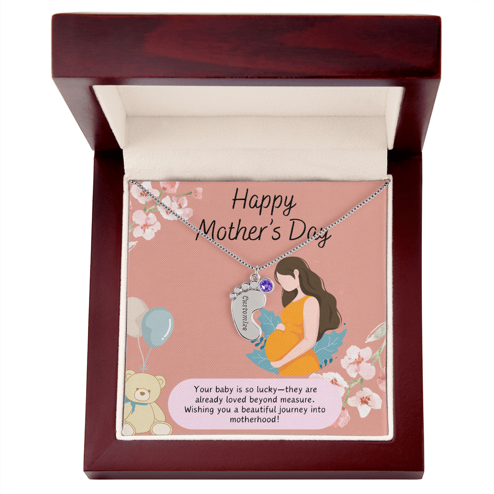 A Mother's Love Begins Before Birth – Engraved Baby Feet Necklace with Birthstone for Mother's Day - Gadget and Glam Shop