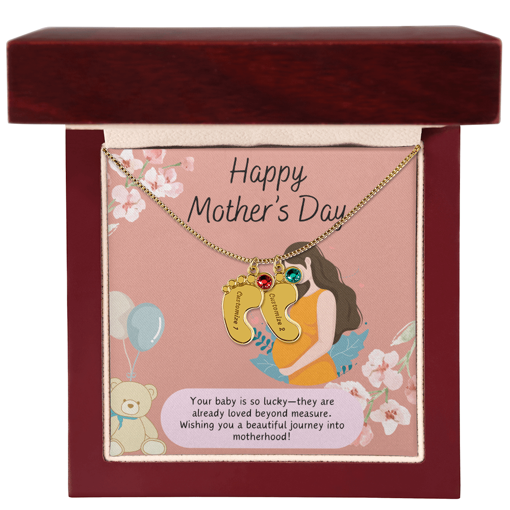 A Mother's Love Begins Before Birth – Engraved Baby Feet Necklace with Birthstone for Mother's Day - Gadget and Glam Shop