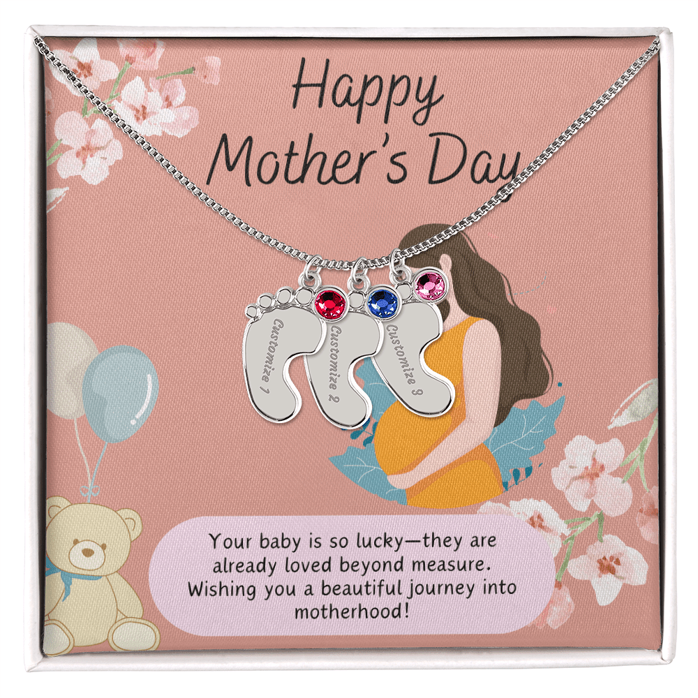 A Mother's Love Begins Before Birth – Engraved Baby Feet Necklace with Birthstone for Mother's Day - Gadget and Glam Shop