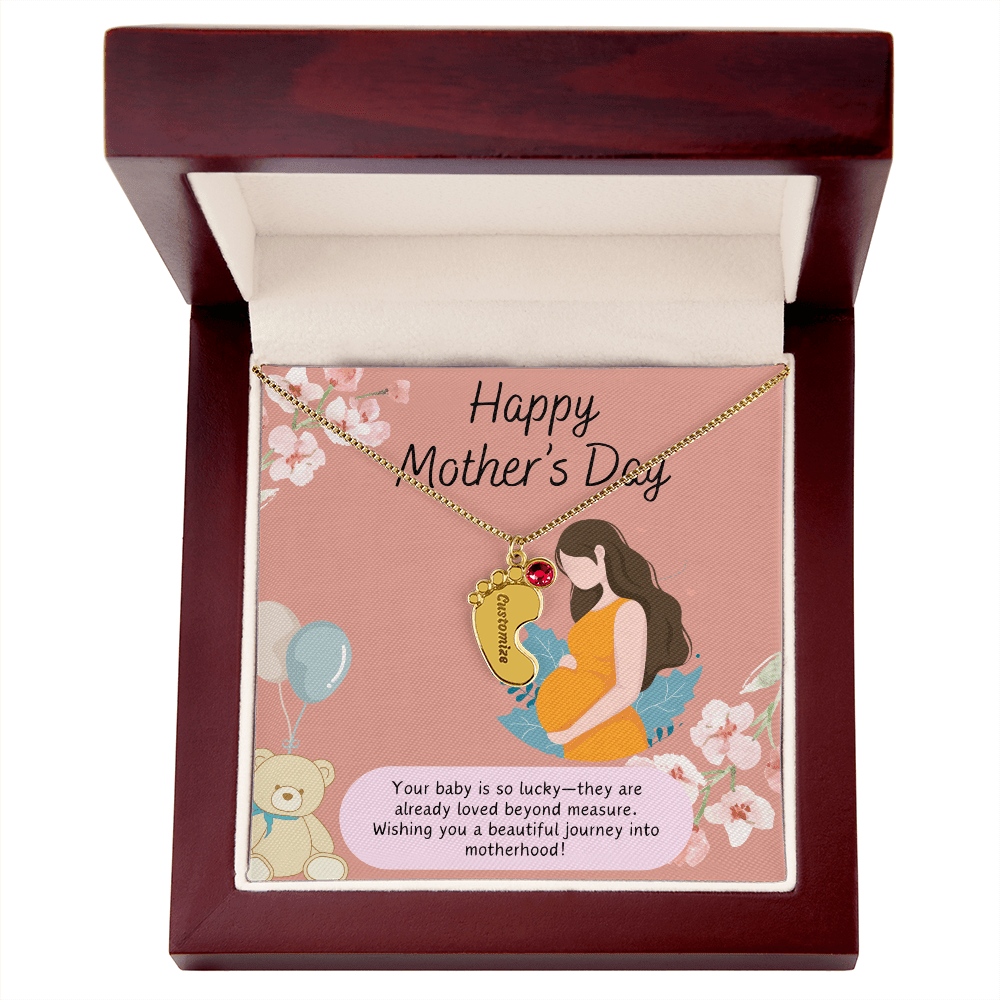 A Mother's Love Begins Before Birth – Engraved Baby Feet Necklace with Birthstone for Mother's Day - Gadget and Glam Shop