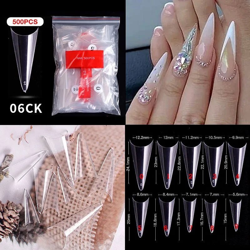 500pcs Natural Clear False Acrylic Nail Tips - Full/Half Cover Tips - Gadget and Glam Shop