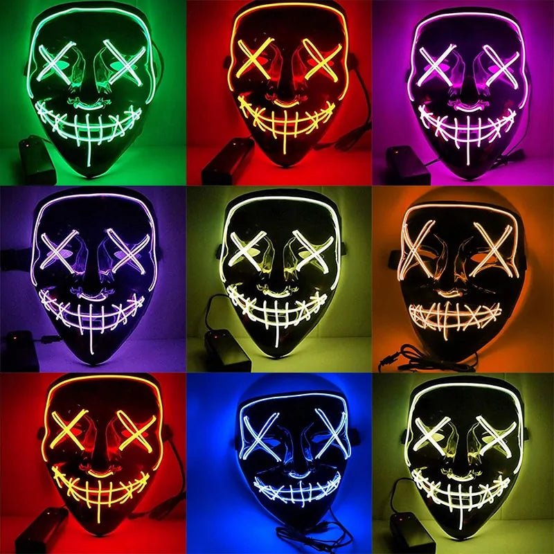 LED Purge Mask: Halloween Costume DJ Party Light Up Glow - in - the - Dark Masks (10 Colors) - Gadget and Glam Shop