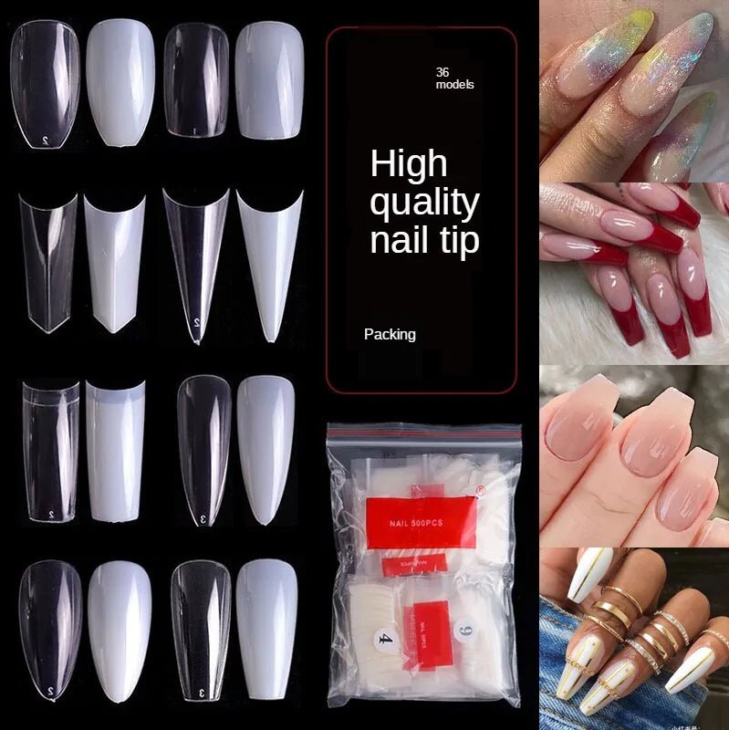 500pcs Natural Clear False Acrylic Nail Tips - Full/Half Cover Tips - Gadget and Glam Shop